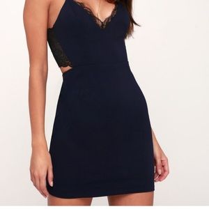 Lulus Navy Dress With Lace Detail